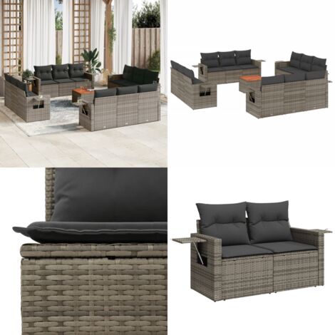 Set Divani da Giardino 13 pz con Cuscini Grigio in Polyrattan - Sedute da esterno - Tavolo da giardino