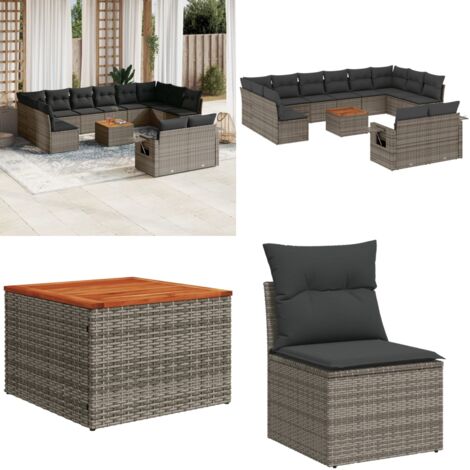 Set Divani da Giardino 13 pz con Cuscini Grigio in Polyrattan - Sedute da esterno - Tavolo da giardino