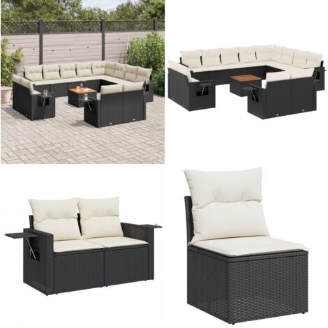 Set Divani da Giardino 13pz con Cuscini Nero in Polyrattan - Poltrona da giardino - Tavolo da giardino