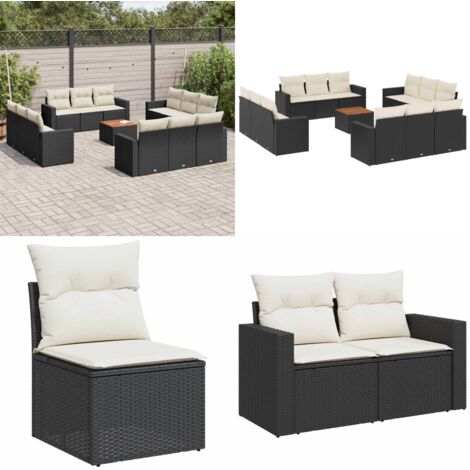 Set Divani da Giardino 13pz con Cuscini Nero in Polyrattan - Sedute da giardino - Poltrone da giardino