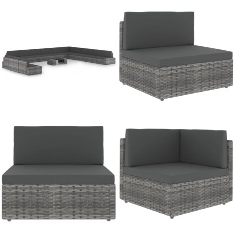 Set Divani da Giardino 14 pz con Cuscini in Polyrattan Grigio - Sedile da giardino - Set da giardino