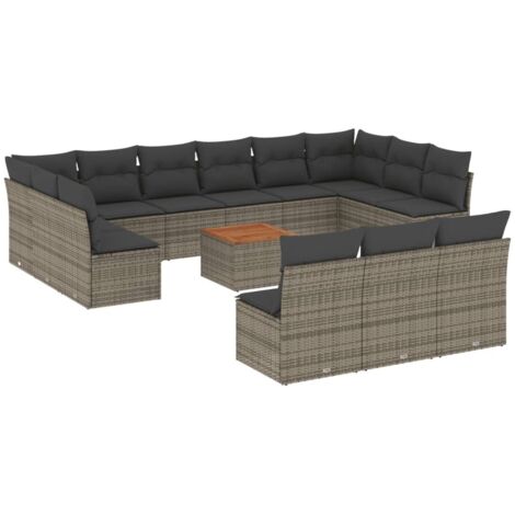 Set Divani da Giardino 14pz con Cuscini in Polyrattan Grigio vidaXL