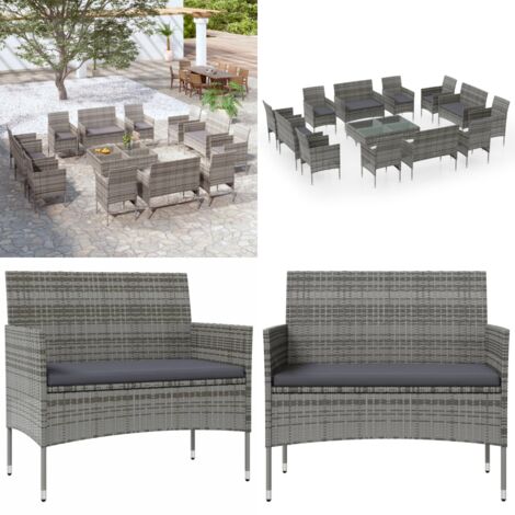 Set Divani da Giardino 16 pz con Cuscini in Polyrattan Grigio - Poltrona da giardino - Set da giardino