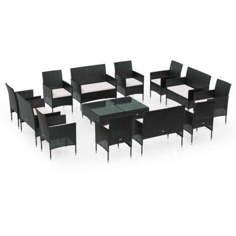 Set Divani da Giardino 16 pz con Cuscini in Polyrattan Nero vidaXL