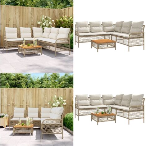Set Divani da Giardino 2 pz con Cuscini Beige in Polyrattan - Cuscini da seduta - Tavolino da giardino