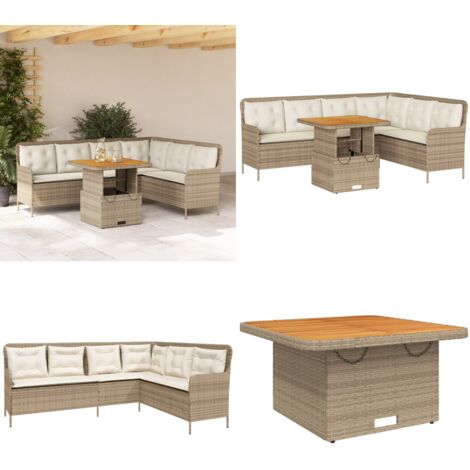 Set Divani da Giardino 2 pz con Cuscini Beige in Polyrattan - Tavolo da giardino - Cuscini da seduta