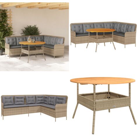 Set Divani da Giardino 2 pz con Cuscini Beige in Polyrattan - Tavolo da giardino - Cuscini da seduta