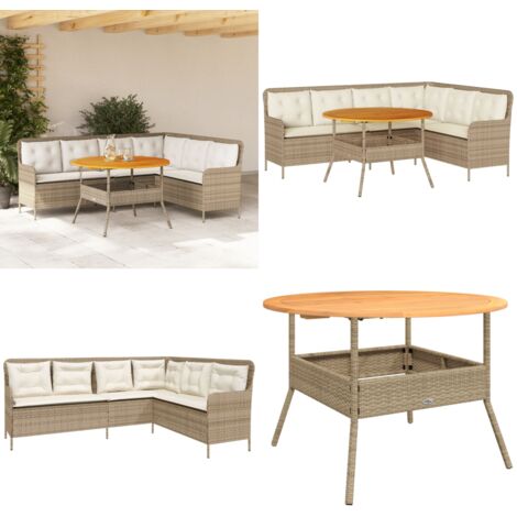 Set Divani da Giardino 2 pz con Cuscini Beige in Polyrattan - Tavolo da giardino - Cuscini da seduta