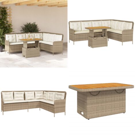 Set Divani da Giardino 2 pz con Cuscini Beige in Polyrattan - Tavolo da giardino - Cuscini da seduta