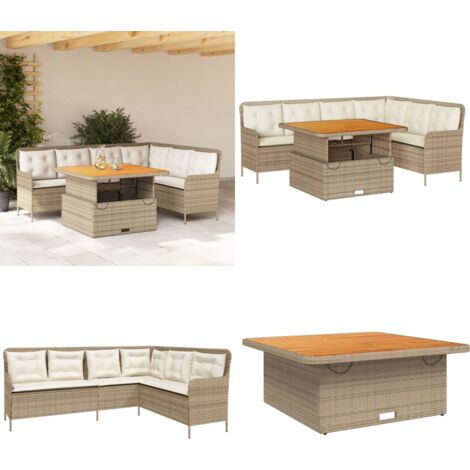 Set Divani da Giardino 2 pz con Cuscini Beige in Polyrattan - Tavolo da giardino - Cuscini da seduta