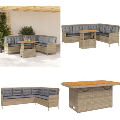 Set Divani da Giardino 2 pz con Cuscini Beige in Polyrattan - Tavolo da giardino - Cuscini da seduta