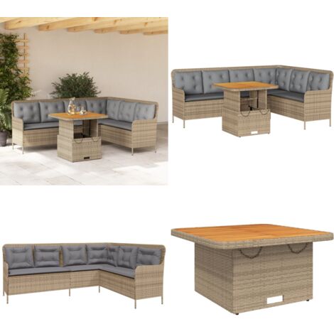 Set Divani da Giardino 2 pz con Cuscini Beige in Polyrattan - Tavolo da giardino - Cuscini per divano