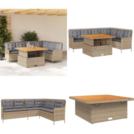 Set Divani da Giardino 2 pz con Cuscini Beige in Polyrattan - Tavolo da giardino - Cuscino da seduta