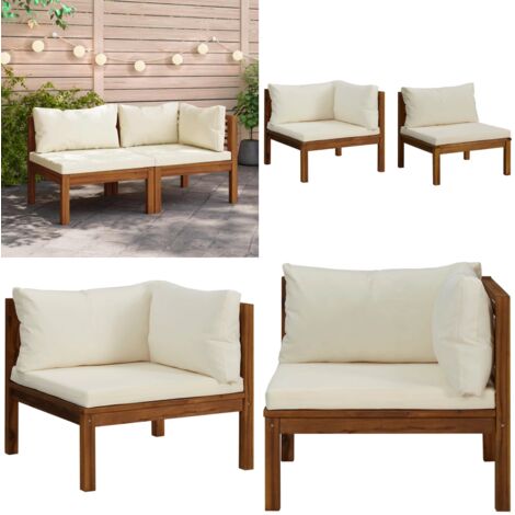 Set Divani da Giardino 2 pz con Cuscini Bianco Crema in Acacia - Divano in legno - Divano esterno