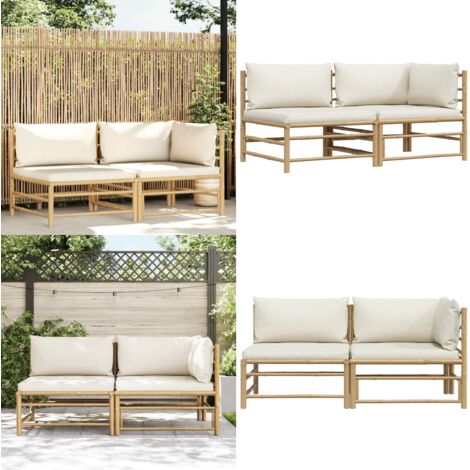 Set Divani da Giardino 2 pz con Cuscini Bianco Crema in Bambù - Set da giardino - Divano in bambù