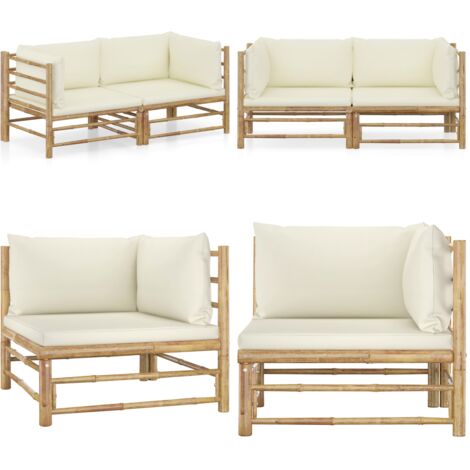 Set Divani da Giardino 2 pz con Cuscini Bianco Crema in Bambù - Set divani da giardino - Divani da esterno