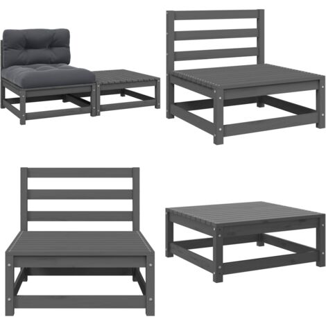 Set Divani da Giardino 2 pz con Cuscini Grigio Massello di Pino - Divano da esterno - Cuscino da giardino