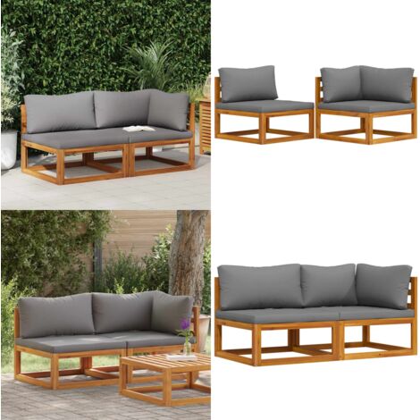 Set Divani da Giardino 2 pz con Cuscini Grigio Scuro in Acacia - Divano in legno - Divano angolare