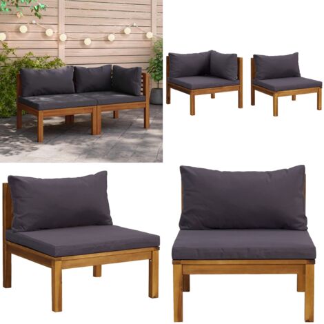Set Divani da Giardino 2 pz con Cuscini Grigio Scuro in Acacia - Divano in legno - Divano esterno