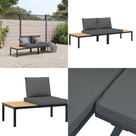 Set Divani da Giardino 2 pz con Cuscini in Alluminio Nero - Panca da giardino - Cuscino da giardino