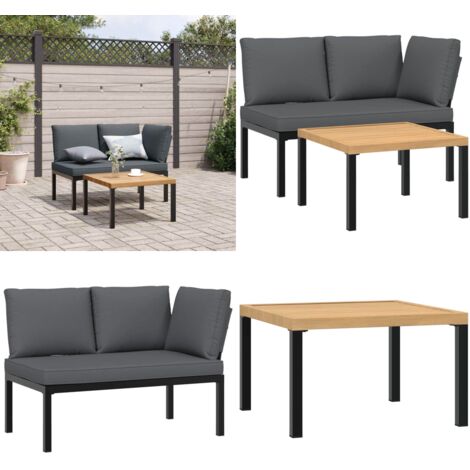 Set Divani da Giardino 2 pz con Cuscini in Alluminio Nero - Panca da giardino - Tavolo da giardino
