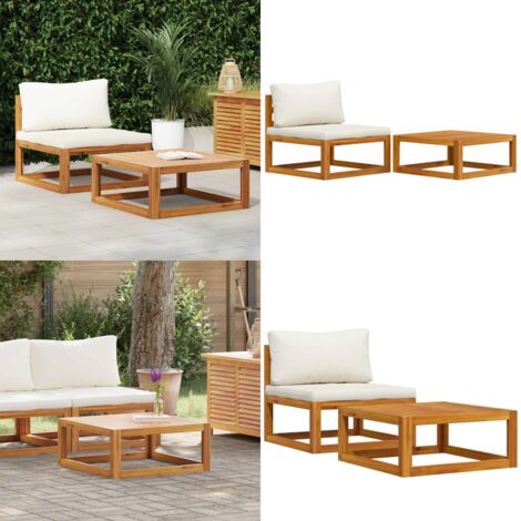 Set Divani da Giardino 2 pz con Cuscini in Massello di Acacia - Divano in legno - Cuscini in tessuto