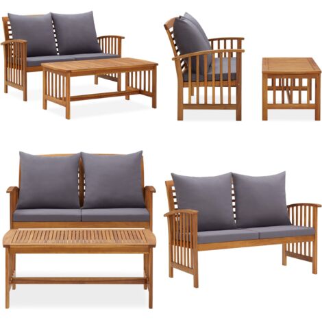 Set Divani da Giardino 2 pz con Cuscini in Massello di Acacia - Panca da giardino - Tavolino da giardino