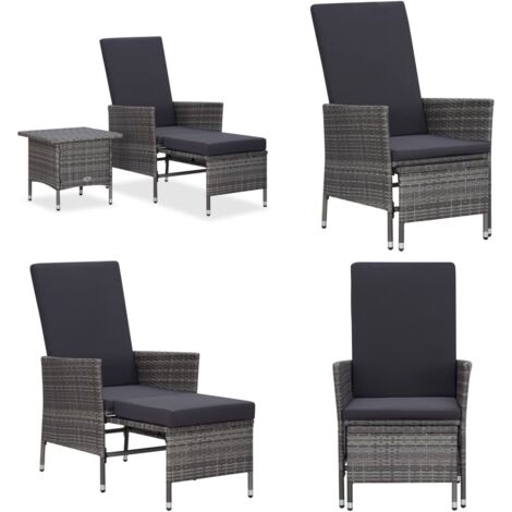 Set Divani da Giardino 2 pz con Cuscini in Polyrattan Grigio - Poltrona da giardino - Tavolino da tè