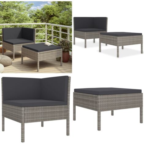 Set Divani da Giardino 2 pz con Cuscini in Polyrattan Grigio - Seduta da giardino - Set da giardino