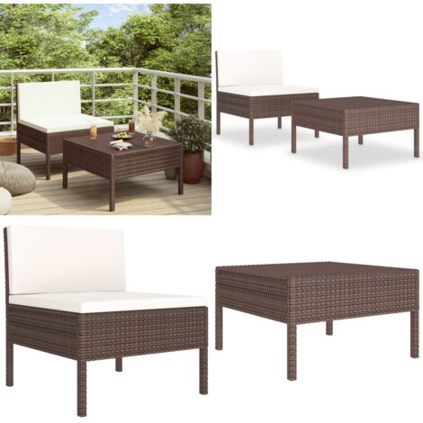 Set Divani da Giardino 2 pz con Cuscini in Polyrattan Marrone - Set da giardino - Divano con cuscini