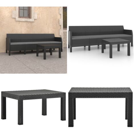 Set Divani da Giardino 2 pz con Cuscini in Rattan PP Antracite - Seduta esterna - Cuscino in rattan