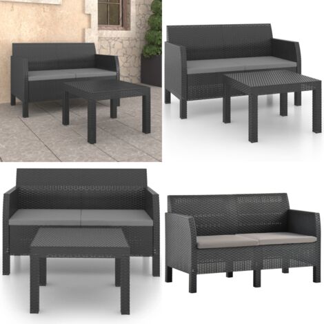 Set Divani da Giardino 2 pz con Cuscini in Rattan PP Antracite - Seduta esterna - Cuscino in rattan