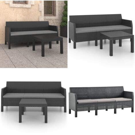 Set Divani da Giardino 2 pz con Cuscini in Rattan PP Antracite - Seduta esterna - Cuscino in rattan