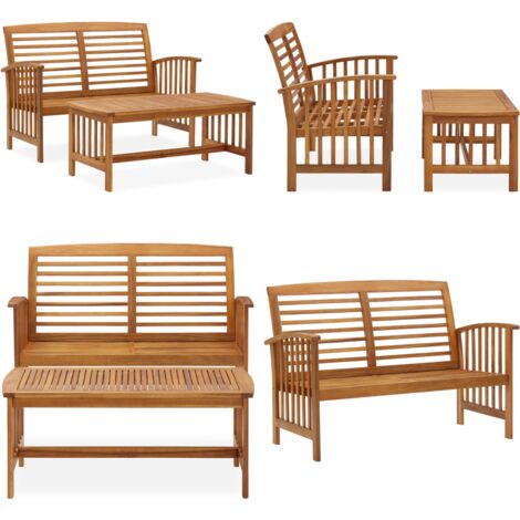 Set Divani da Giardino 2 pz in Legno Massello di Acacia - Tavolino da giardino - Panca da giardino