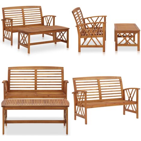 Set Divani da Giardino 2 pz in Legno Massello di Acacia - Tavolino da giardino - Panca da giardino