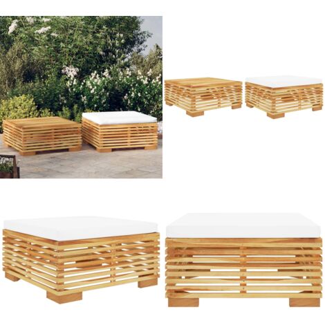 Set Divani da Giardino 2 pz in Legno Massello di Teak - Tavolino da giardino - Poggiapiedi da giardino