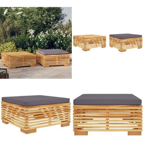 Set Divani da Giardino 2 pz in Legno Massello di Teak - Tavolino da giardino - Poggiapiedi da giardino