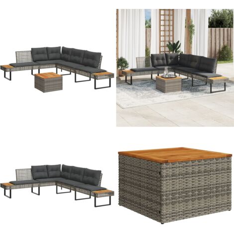 Set Divani da Giardino 2pz con Cuscini Grigio Polyrattan Acacia - Divano a L - Tavolino da giardino