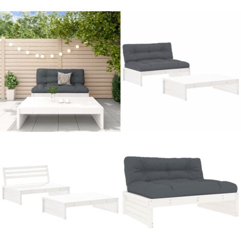 Set Divani da Giardino 2pz con Cuscini in Legno Massello Bianco - Divano in legno - Cuscino da giardino