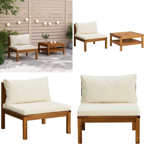 Set Divani da Giardino 2pz Cuscini Bianco Crema Massello Acacia - Cuscini da giardino - Divano in legno