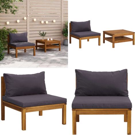 Set Divani da Giardino 2pz Cuscini Grigio Scuro Massello Acacia - Divano in legno - Cuscino da giardino