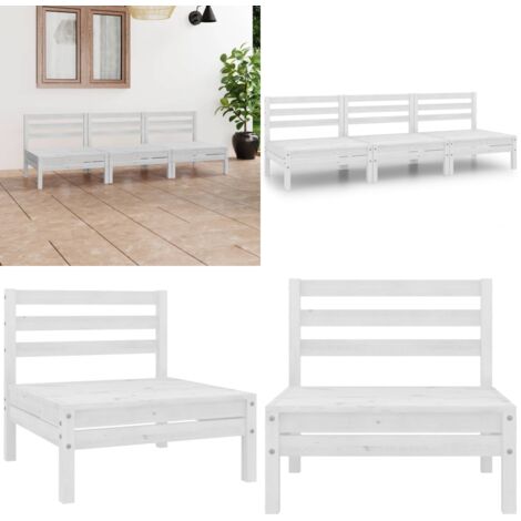Set Divani da Giardino 3 pz Bianco in Legno Massello di Pino - Divani da giardino - Divano in legno