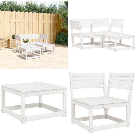 Set Divani da Giardino 3 pz Bianco in Legno Massello di Pino - Divano angolare - Mobili da esterno