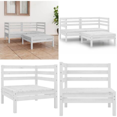 Set Divani da Giardino 3 pz Bianco in Legno Massello di Pino - Salotto da giardino - Divano angolare