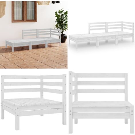 Set Divani da Giardino 3 pz Bianco in Legno Massello di Pino - Salotto da giardino - Divano in legno
