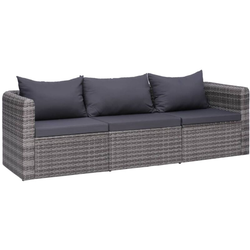 Set Divani da Giardino 3 pz con Cuscini Grigio in Polyrattan - Vidaxl