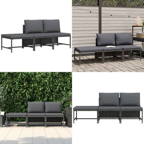 Set Divani da Giardino 3 pz con Cuscini Grigio in Polyrattan - Set da giardino - Divani in rattan