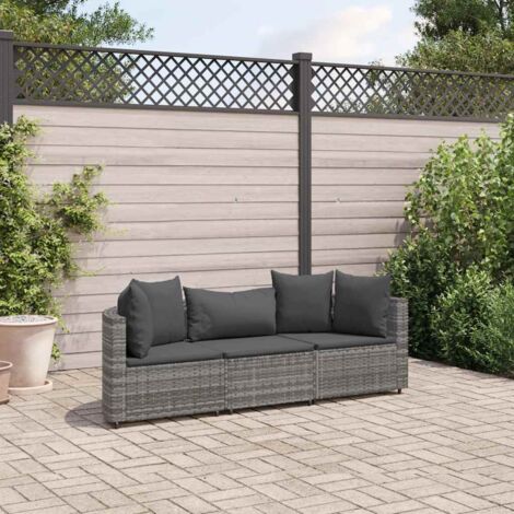 Set Divani da Giardino 3 pz con Cuscini Grigio in Polyrattan vidaXL