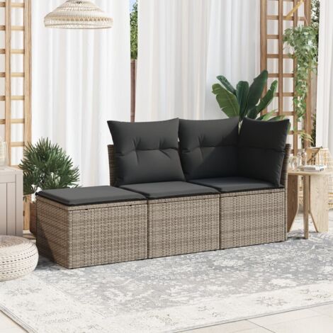 Set Divani da Giardino 3 pz con Cuscini Grigio in Polyrattan vidaXL