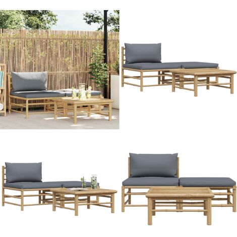 Set Divani da Giardino 3 pz con Cuscini Grigio Scuro in Bambù - Set da giardino - Divano in bambù